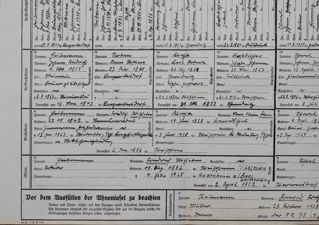16.2.2021 - beim Aufr&auml;umen entdeckt: Stammbaum von Karl Heilmann
